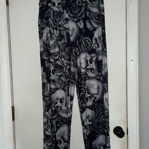 Women's Gray Skull Print Wide Leg Pants